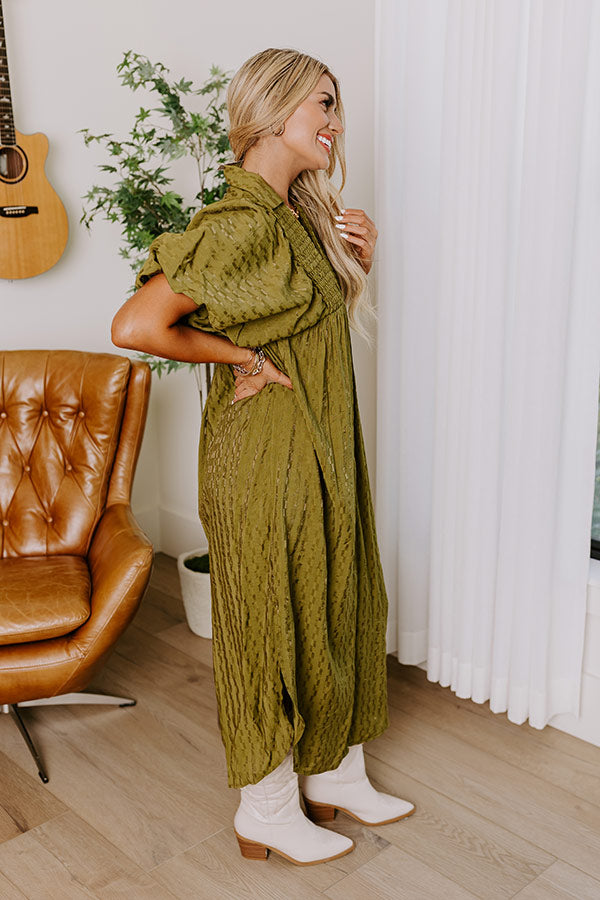 Premium Olive Midi Dress for Wine Tasting