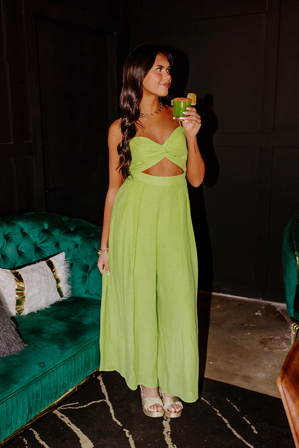 Premium Lush & Luxe Cut Out Jumpsuit - Lime Elegance