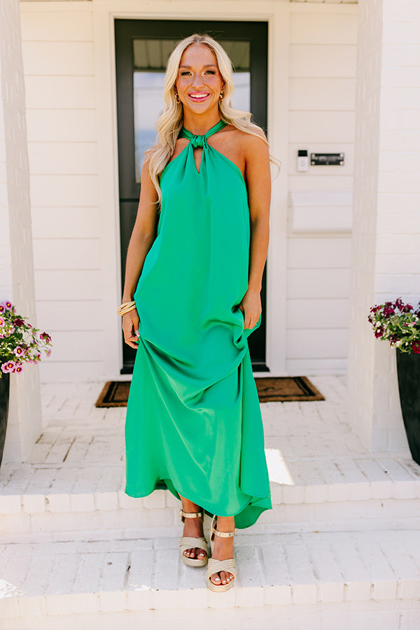 Premium Bali Date Night Satin Maxi Dress in Emerald Green