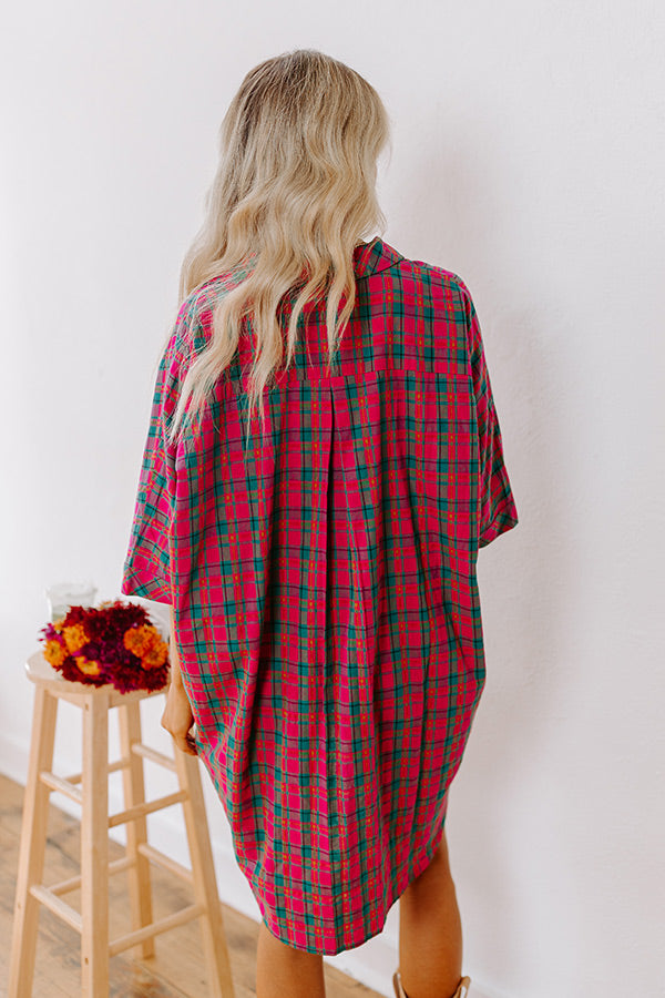 Premium Oversized Plaid Mini Dress in Fuchsia & Green