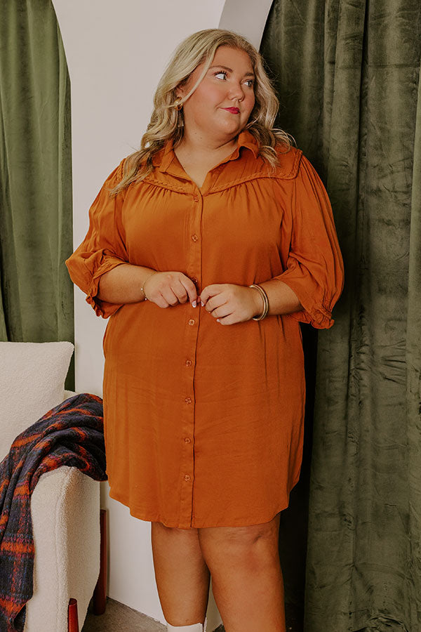 Premium Falling Leaves Button-Down Mini Dress | Pumpkin Curves Collection