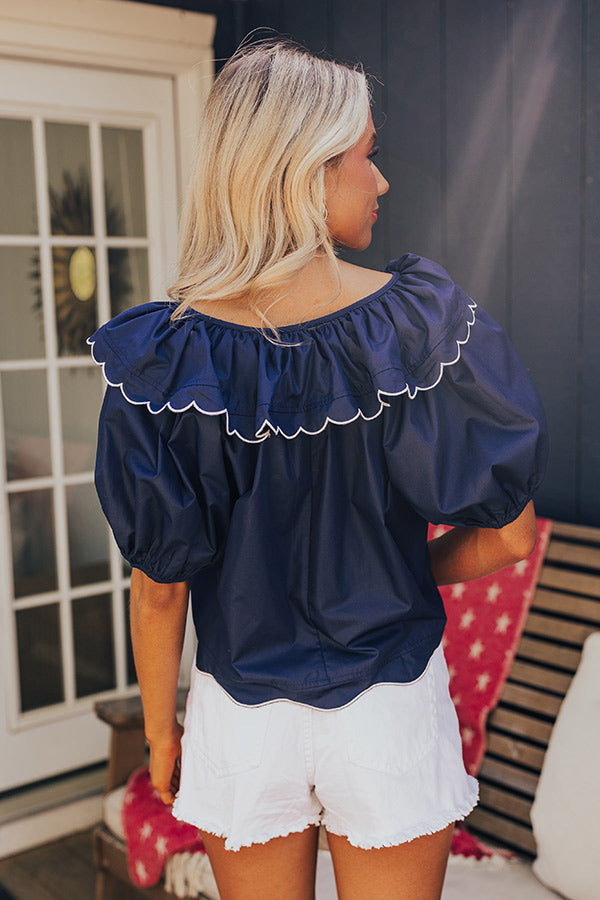 Premium Charm and Charisma Scalloped Top - Navy