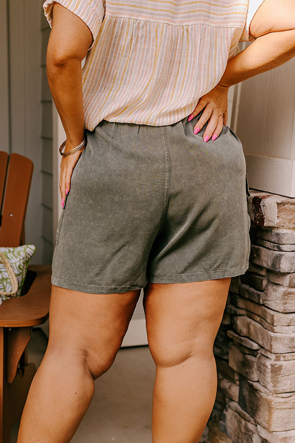 Premium High Waist Olive Curves Shorts - Ultimate Comfort & Style