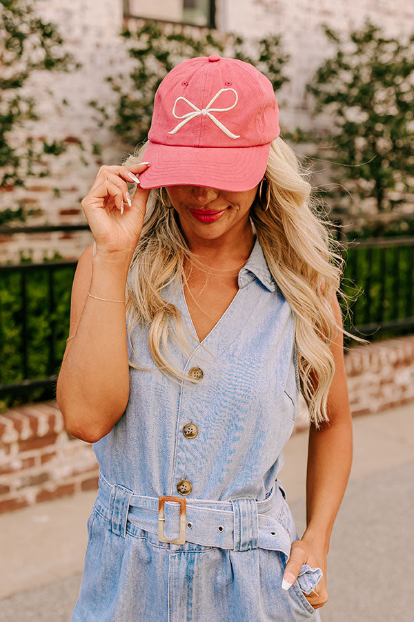 Premium Rose Embroidered Bow Baseball Cap
