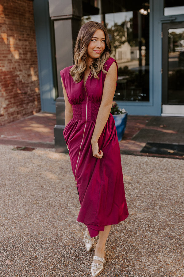 Premium Wine Elegance Midi Dress