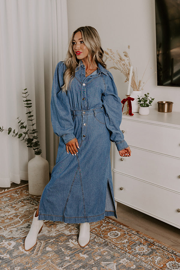 Premium City Chic Denim Midi Dress - Effortless Style