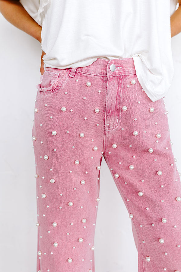 Premium Lovette High Waist Embellished Jeans - Ultimate Pink Denim