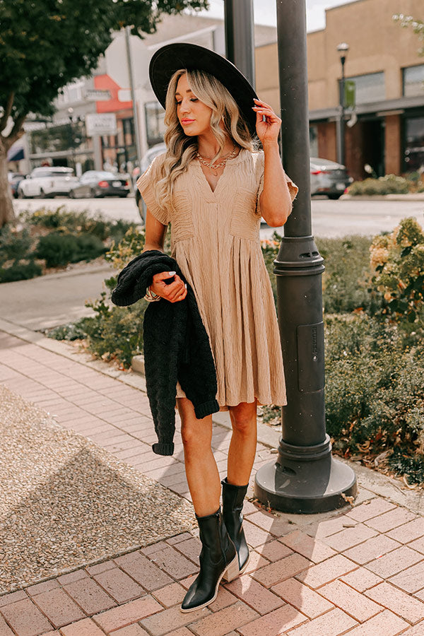 Ultimate Weekend Escape Shift Dress in Warm Taupe