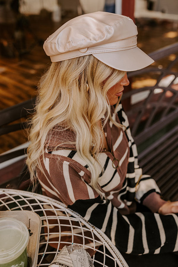 Premium Uptown Chic Faux Leather Cabbie Hat - Champagne