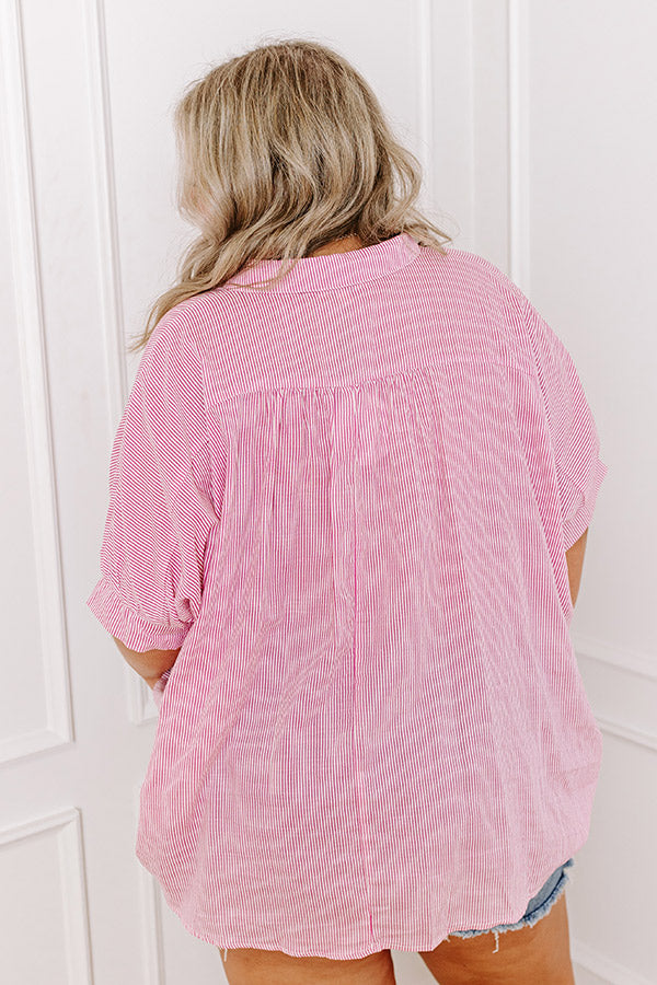 Premium Casually Chic Striped Button-Up Shirt in Pink Curves