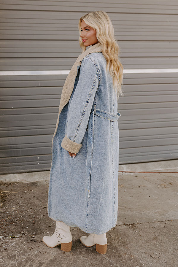 Ultimate Central Park Denim Coat with Sherpa Accents