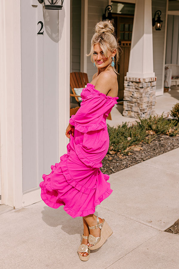 Premium Hot Pink Smocked Midi Dress - Ultimate Beach Style