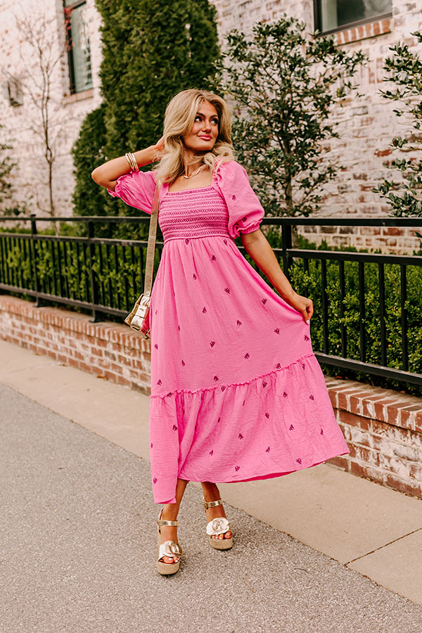 Premium Smocked Maxi Dress - Pink Floral Elegance