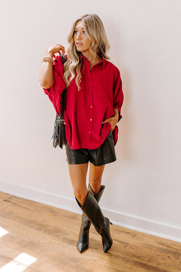 Ultimate Crimson Corduroy Button-Up for Effortless Fall Style