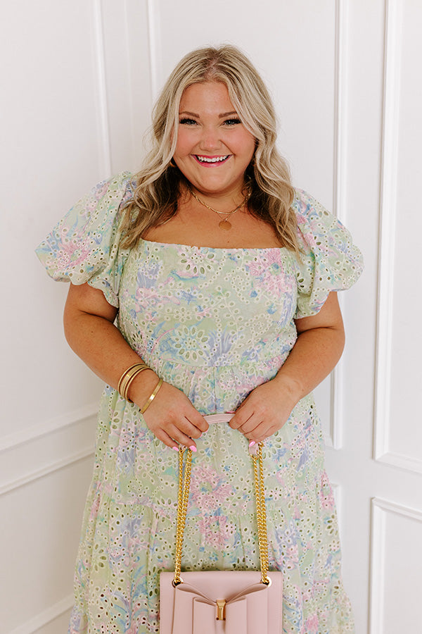 Premium Soft Smiles Eyelet Maxi Dress - Floral Elegance for Curves