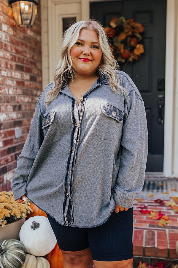 Premium Campfire Stories Waffle Knit Button-Up | Grey Curves Edition