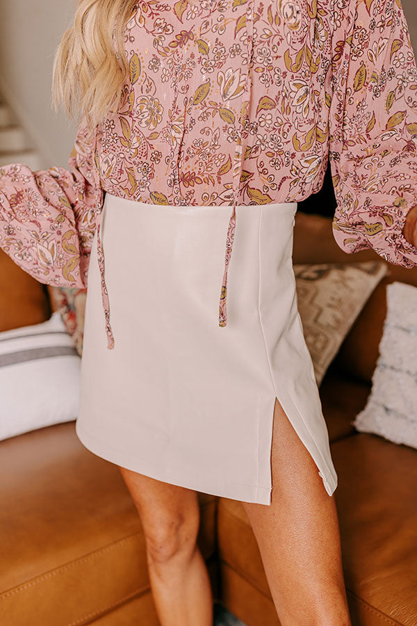 Premium High Waist Faux Leather Skort - Stone