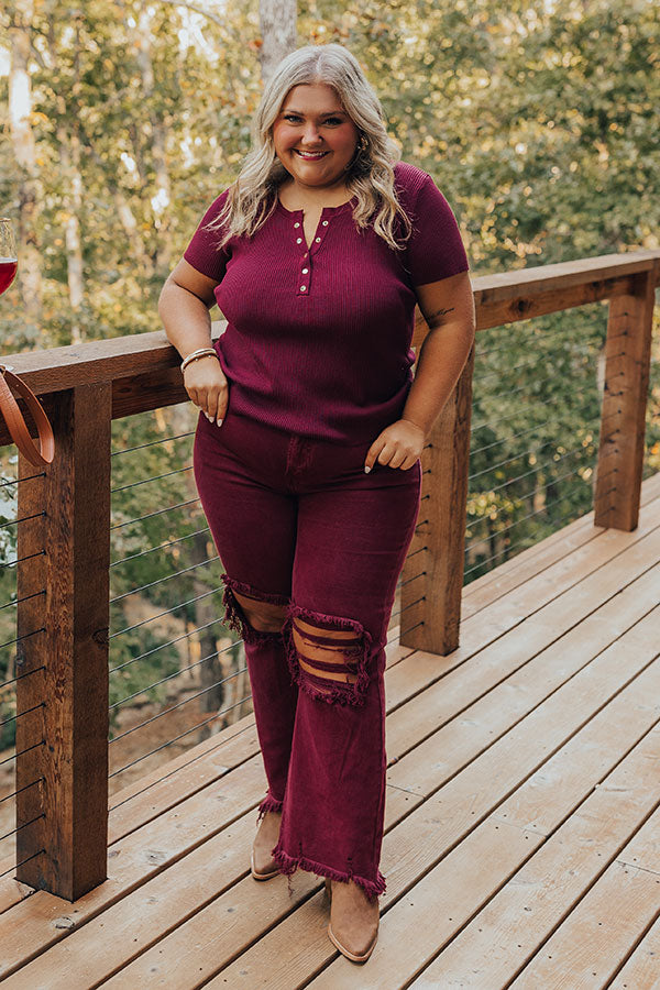 Premium Merlot Ribbed Henley Top – Effortless Elegance
