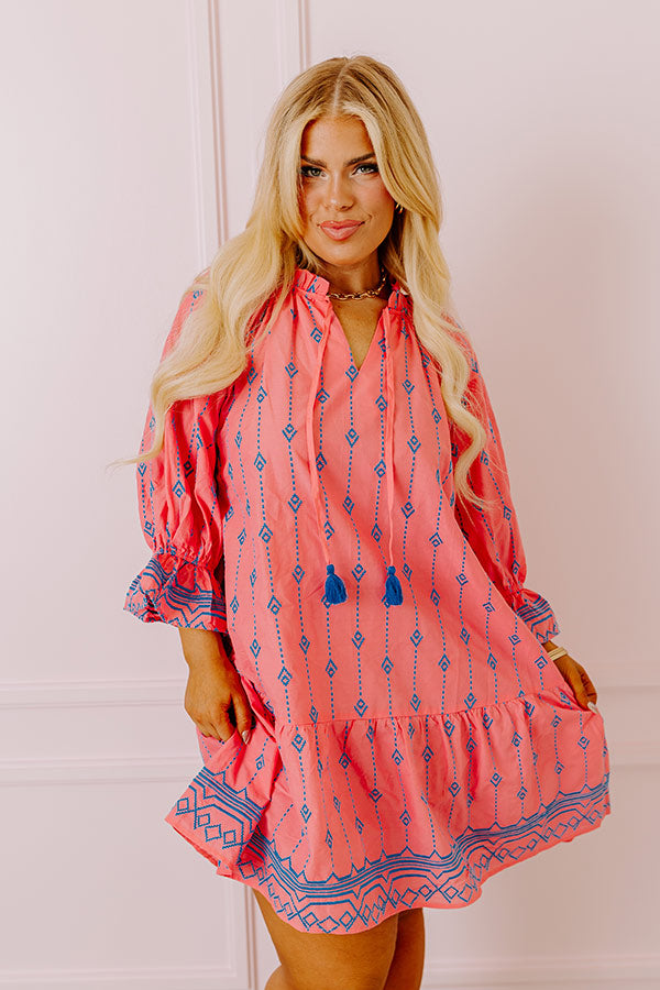 Premium Charleston Stroll Embroidered Mini Dress - Pink Curves Design