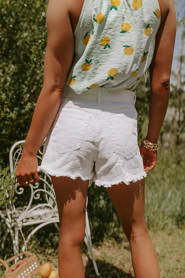 Premium William High Waist Distressed Denim Shorts - White