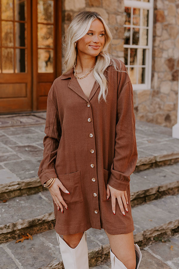 Ultimate Casual Elegance Linen-Blend Mini Dress in Chocolate