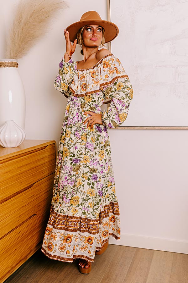 Ultimate Blooming Meadow Floral Maxi Dress in Cream