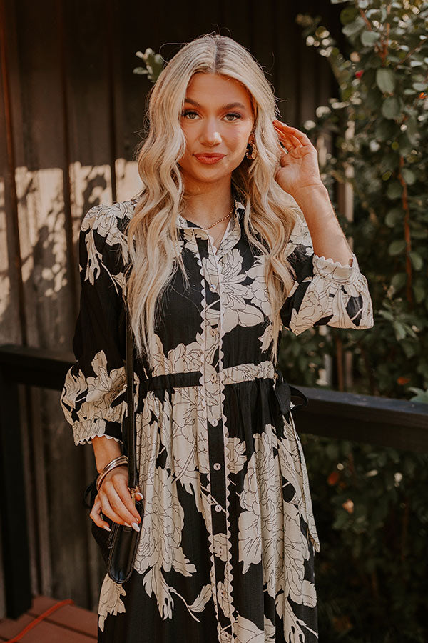 Ultimate Floral Midi Dress - Black with Ivory Ricrac Trim