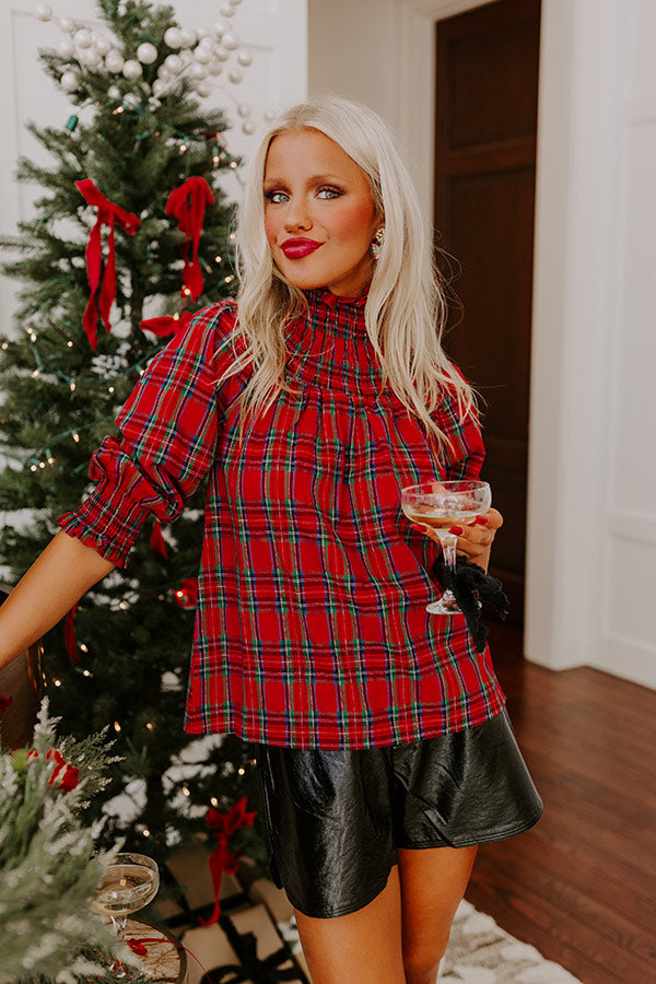 Premium Holiday Harmony Smocked Plaid Top