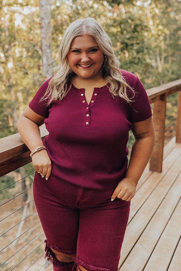 Premium Merlot Ribbed Henley Top – Effortless Elegance