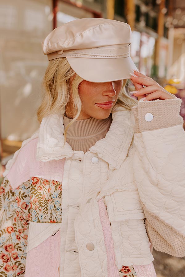 Premium Uptown Chic Faux Leather Cabbie Hat - Champagne