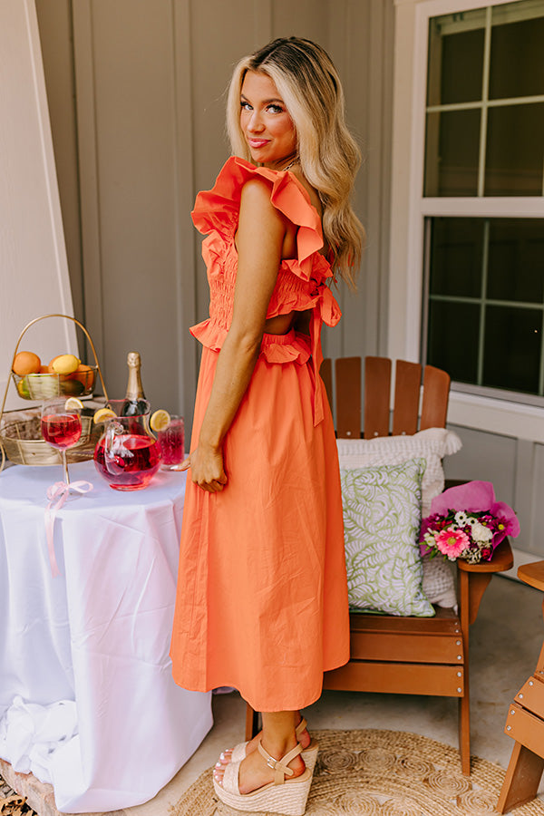 Premium Coastal Chic Midi Dress in Vibrant Orange