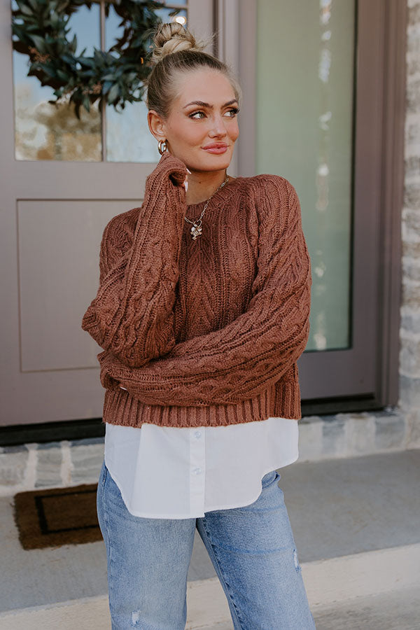 Ultimate Cozy Weekend Cable Knit Sweater - Brown