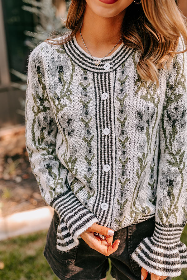 Premium Floral Dreams Knit Sweater - Grey Elegance