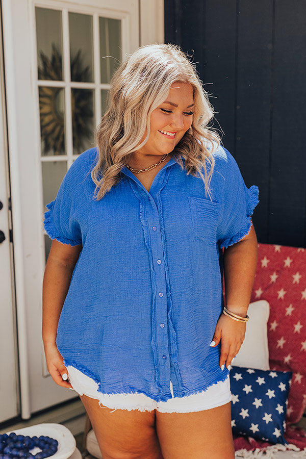 Premium Seaside Smiles Button-Up Shirt in Royal Blue - Ultimate Summer Style