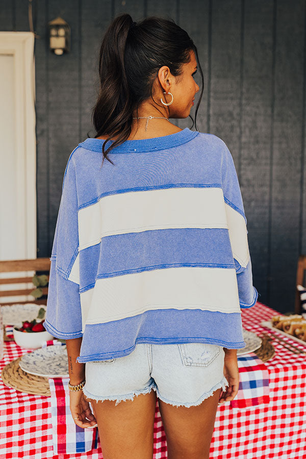 Premium Stripes & Sparklers Vintage Wash Tee - Blue | Effortless Casual Style