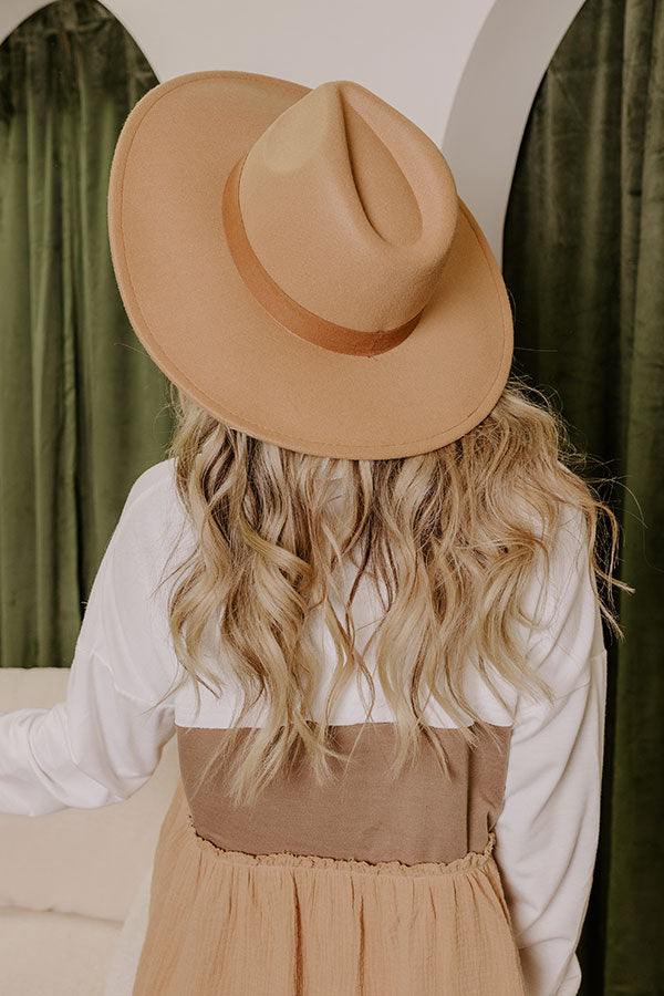 Premium Fall Vibes Felt Fedora - Khaki Edition