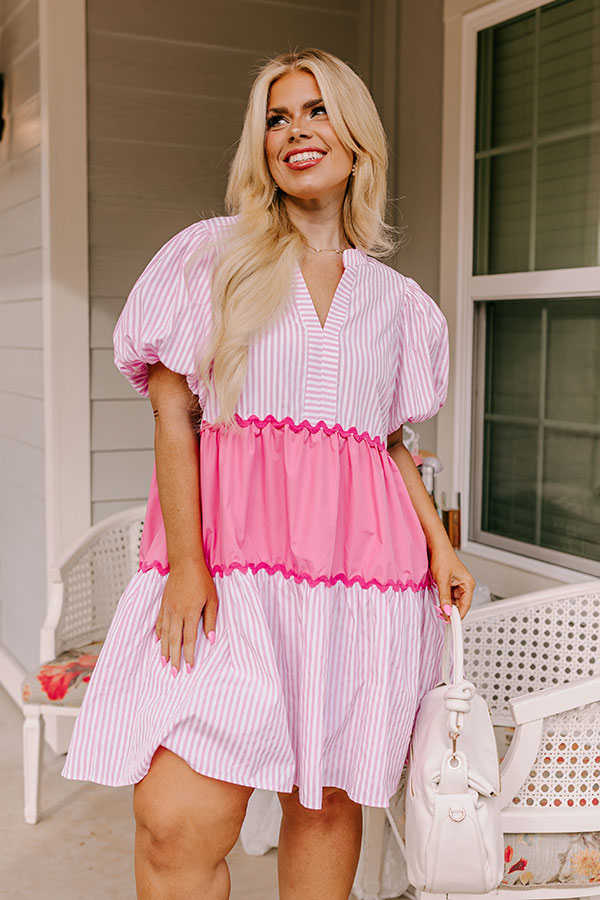 Premium Nautical Dreams Shift Dress - Pink Curves & Stripes