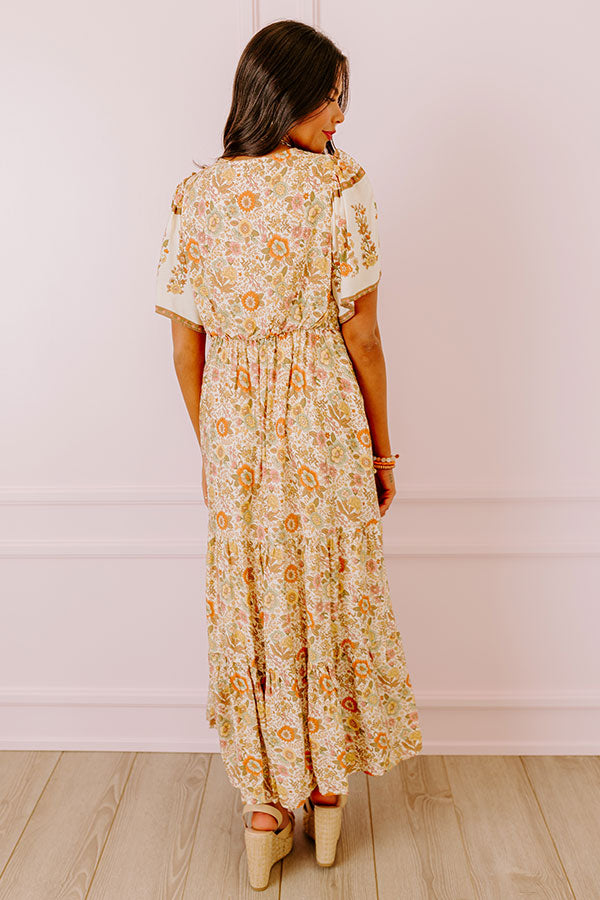 Premium Soho Stroll Floral Midi Dress in Cream - Ultimate Southern Charm