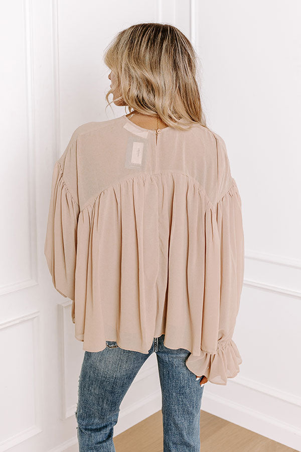 Premium Uptown Allure Chiffon Top – Ultimate Elegance in Iced Latte