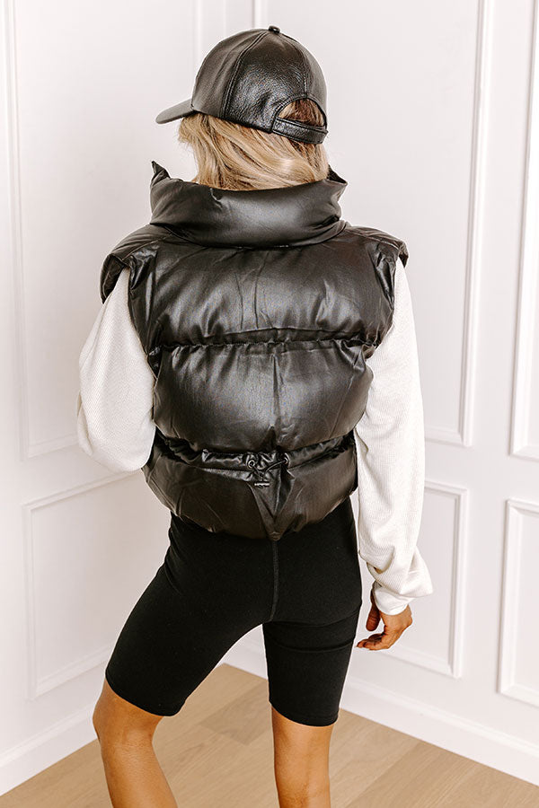 Premium Urban Faux Leather Puffer Vest - Black
