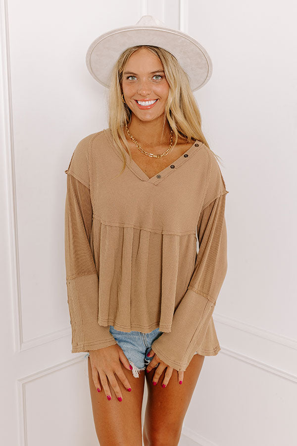 Premium Whispering Waffle Knit Top in Iced Mocha - Ultimate Comfort & Style