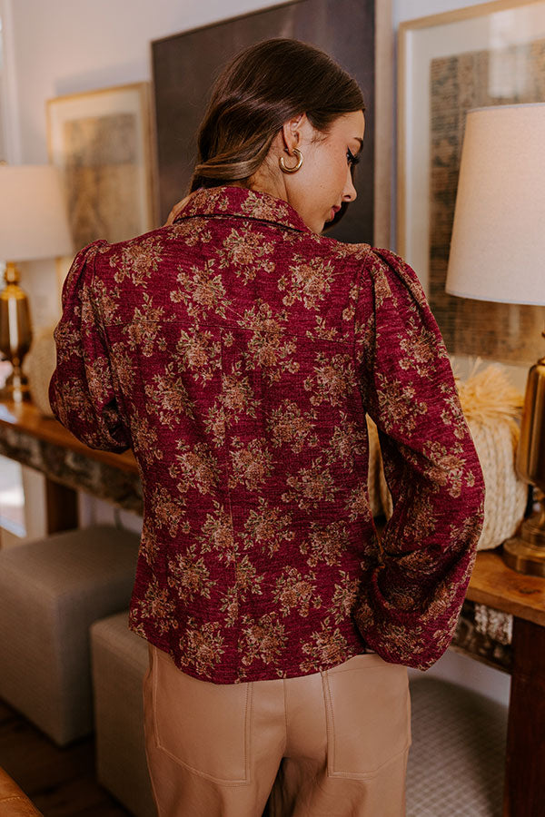 Premium Autumn Blooms Knit Button-Up in Wine - Ultimate Fall Style