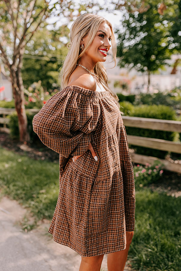 Premium Pumpkin Spice Plaid Mini Dress - Cozy Fall Essential