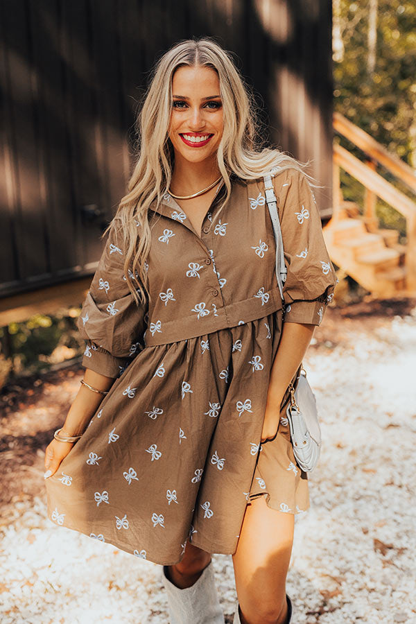 Ultimate Mocha Bow Mini Dress - Effortless Elegance