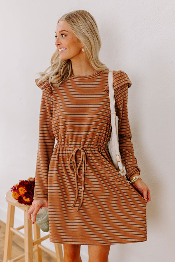 Premium Harvest Harmony Striped Mini Dress in Camel - Effortless Elegance