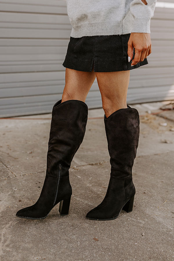 Premium Aria Faux Suede Knee-High Boots - Ultimate Black Edition