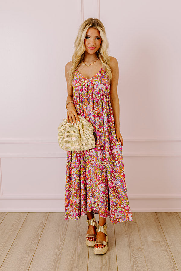 Premium Floral Maxi Dress - Purple Elegance