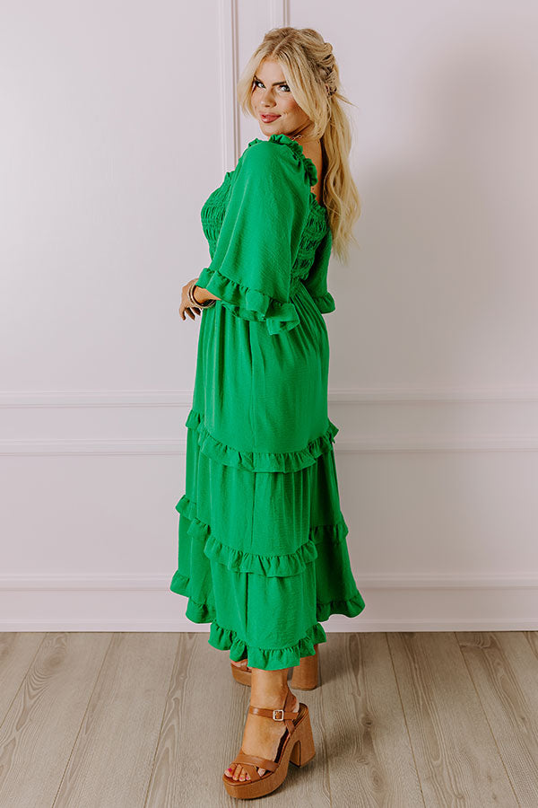 Premium Green Curves Smocked Midi Dress - Ultimate Beach Style