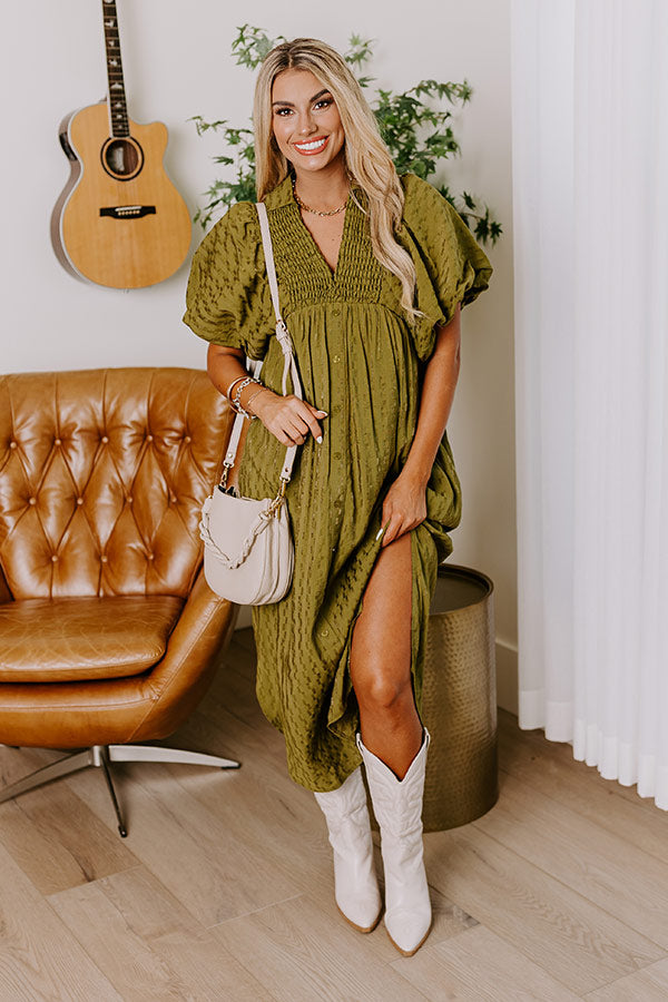 Premium Olive Midi Dress for Wine Tasting