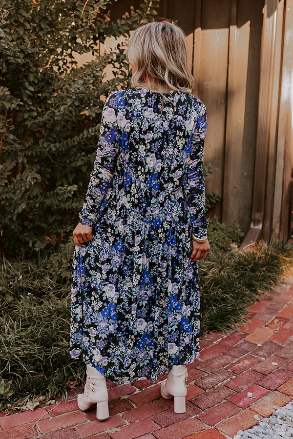 Ultimate Vineyard Cutie: Asymmetrical Floral Mesh Midi Dress in Black